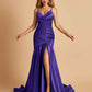 Sexy Satin Mermaid Open Back Bridesmaid Dresses Spaghetti Straps V-neck Side Slit