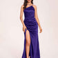Satin Halter Pleats Sheath Bridesmaid Dresses Side-Slit Floor Length Sleeveless