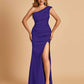 Satin One-shoulder Bridesmaid Dresses Mermaid Side Slit Sleeveless Floor Length