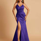 Sexy Mermaid Bridesmaid Dresses Spaghetti Straps Satin Side Slit Pleats Floor Length