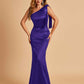 Sexy Satin One Shoulder Bridesmaid Dresses Long Zipper Side Floor Length Sheath