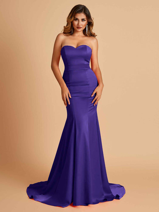 Sexy Satin Sweetheart Mermaid Bridesmaid Dresses Strapless Floor Length