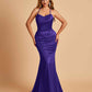 Sexy Satin Mermaid Bridesmaid Dresses Spaghetti Straps Scoop Criss-cross Back