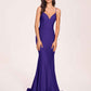 Sexy Satin Mermaid Prom Dresses Spaghetti Straps V-neck Floor Length Lace-up Back