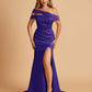 Unique Satin Mermaid Prom Dresses With Off Shoulder Straps Side Slit Floor Length