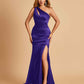 Sexy Satin Key Hole Bridesmaid Dresses One Shoulder Key Hole Floor Length Sheath For Sale