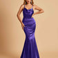 Satin Mermaid Open Back Bridesmaid Dresses Spaghetti Straps Scoop Floor Length
