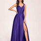 Satin V-neck A-line Bridesmaid Dresses Side slit Floor Length