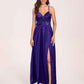 Satin Spaghetti Straps A-line Bridesmaid Dresses Side Slit Floor Length