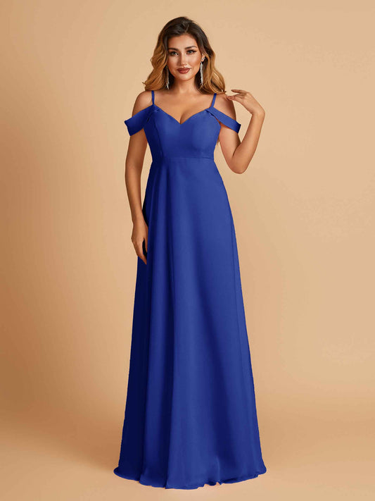 Chiffon Off-shoulder Long Bridesmaid Dresses V-neck Floor Length A-line