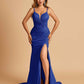 Satin Mermaid Long Prom Dresses Spaghetti Straps Sweetheart Side Slit Floor Length