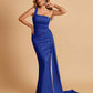 Sexy Satin One Shoulder Mermaid Bridesmaid Dresses Pleats Floor Length