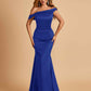Charming Satin Off Shoulder Mermaid Prom Dresses Straps Floor Length