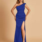 Satin One-shoulder Prom Dresses Mermaid Side Slit Sleeveless Floor Length