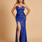 Sexy Satin Mermaid Long Bridesmaid Dresses Strapless Sweetheart Side Slit Floor Length