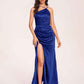 Satin Halter Pleats Sheath Bridesmaid Dresses Side-Slit Floor Length Sleeveless