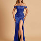 Satin Corset Off Shoulder Bridesmaid Dresses Sheath Side Slit Floor Length