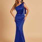 Sexy Satin One Shoulder Bridesmaid Dresses Long Zipper Side Floor Length Sheath
