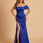 Satin One-shoulder Long Bridesmaid Dresses Side Slit With Pleats Mermaid