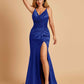 Sexy Satin Mermaid Bridesmaid Dresses Spaghetti Straps V-neck Side Slit Half Open Back