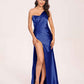 Sexy Satin One-shoulder Bridesmaid Dresses Side Slit Sheath Floor Length Long