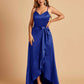 Satin Asymmetric V-neck Bridesmaid Dresses Sleeveless Side Slit A-line Unique For Sale