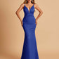 Satin Deep V-neck Mermaid Prom Dresses Open Back Floor Length