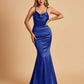 Satin Mermaid Open Back Bridesmaid Dresses Spaghetti Straps Scoop Floor Length