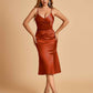 Sexy Satin Midi Mermaid Prom Dresses Spaghetti Straps Slip Side Slit