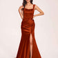 Sexy Satin Square Mermaid Bridesmaid Dresses Pleats Side-Slit Floor-Length Sleeveless