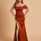 Satin One-shoulder Long Bridesmaid Dresses Side Slit With Pleats Mermaid