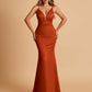 Satin Deep V-neck Mermaid Prom Dresses Open Back Floor Length