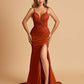 Satin Mermaid Long Prom Dresses Spaghetti Straps Sweetheart Side Slit Floor Length