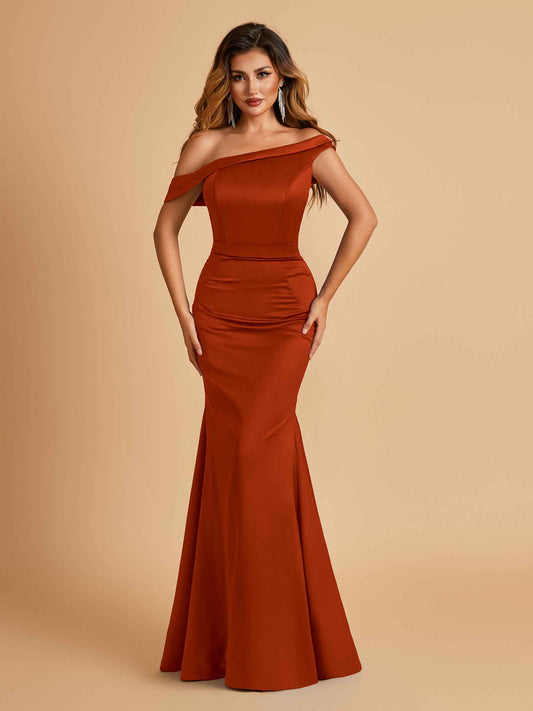 Charming Satin Off Shoulder Mermaid Bridesmaid Dresses Straps Floor Length