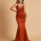 Satin Mermaid V-neck Bridesmaid Dresses Spaghetti Straps Floor Length
