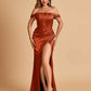 Satin Corset Off Shoulder Bridesmaid Dresses Sheath Side Slit Floor Length