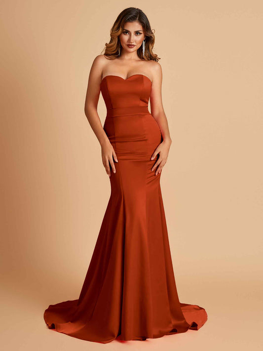 Sexy Satin Sweetheart Mermaid Bridesmaid Dresses Strapless Floor Length