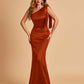 Sexy Satin One Shoulder Bridesmaid Dresses Long Zipper Side Floor Length Sheath