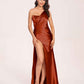Sexy Satin One-shoulder Prom Dresses Side Slit Sheath Floor Length Long