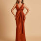 Sexy Satin Sheath V-neck Bridesmaid Dresses Strapless Floor Length