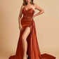 Sexy Satin Corset Prom Dresses Sweetheart Side Slit With Train Floor Length
