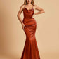 Satin Mermaid Open Back Bridesmaid Dresses Spaghetti Straps Scoop Floor Length
