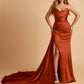 Sexy Satin Sheath Bridesmaid Dresses Strapless Sweetheart Side Slit With Train