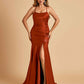 Sexy Satin Mermaid Prom Dresses Spaghetti Straps Scoop Side Slit Criss-cross Back