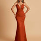 Satin Deep V-neck Mermaid Bridesmaid Dresses Open Back Floor Length