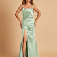 Sexy Satin Spaghetti Straps Prom Dresses Open Back Mermaid Floor Length Unique