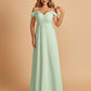 Chiffon Off-shoulder Long Prom Dresses V-neck Floor Length A-line