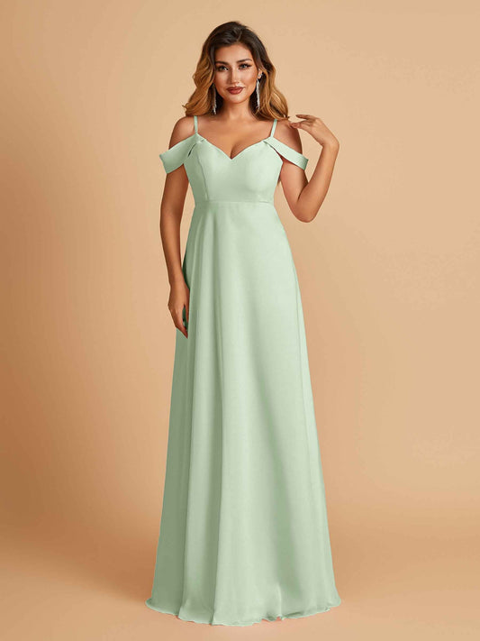 Chiffon Off-shoulder Long Prom Dresses V-neck Floor Length A-line