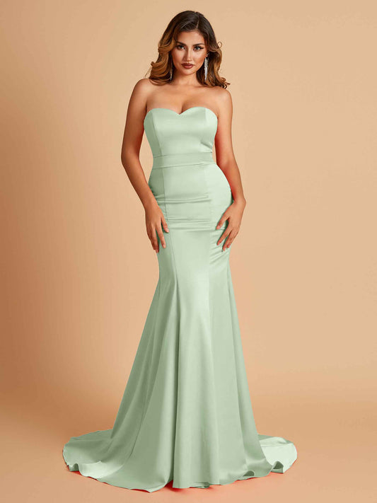 Sexy Satin Sweetheart Mermaid Bridesmaid Dresses Strapless Floor Length