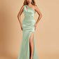 Sexy Satin Key Hole Bridesmaid Dresses One Shoulder Key Hole Floor Length Sheath For Sale